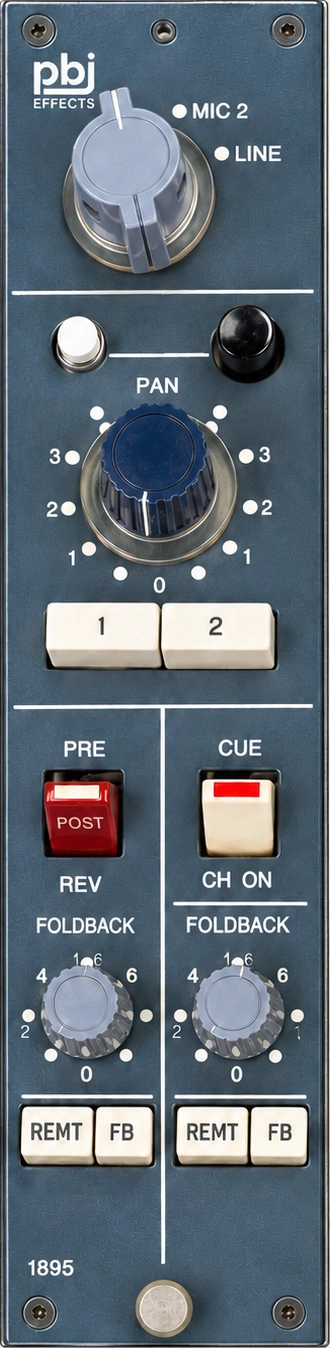 Single blue PBJ Effects channel-strip sticker with vintage console controls